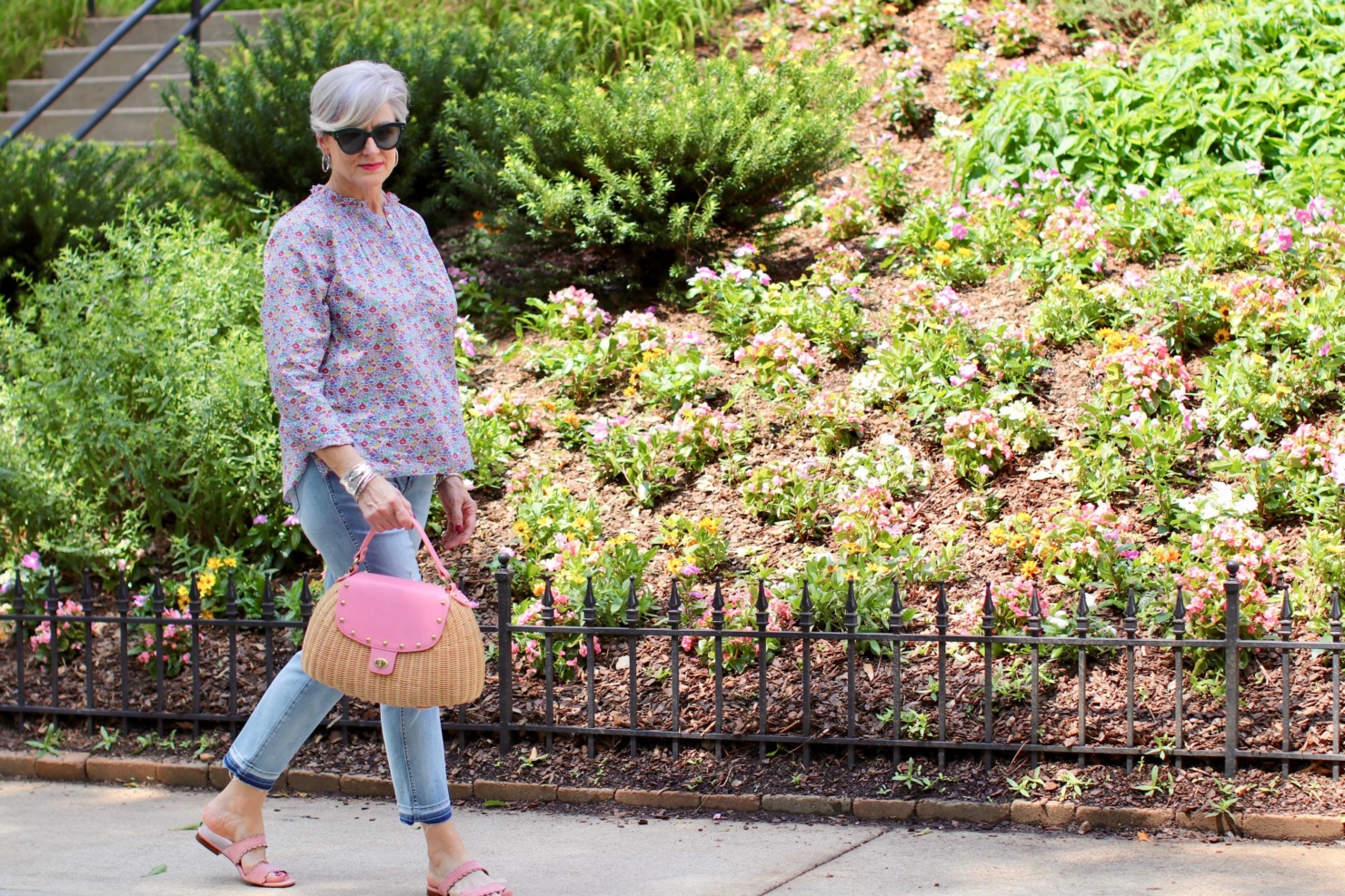 how to wear a j. crew liberty print with distressed jeans