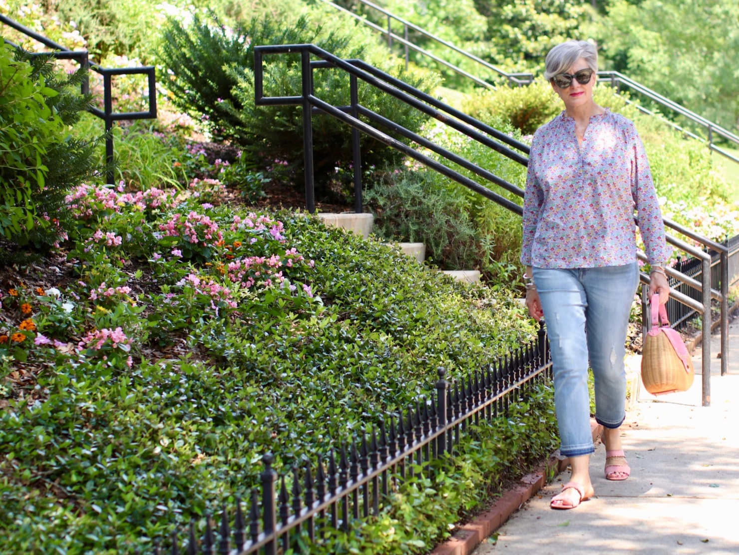how to wear a j. crew liberty print with distressed jeans