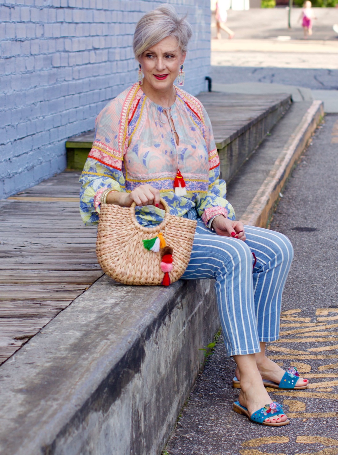 peasant blouse striped jeans