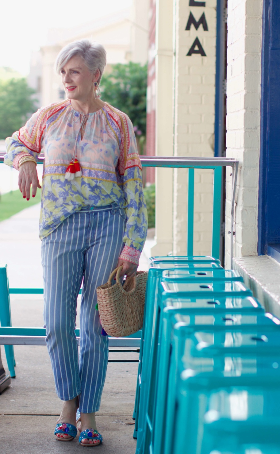 peasant blouse striped jeans