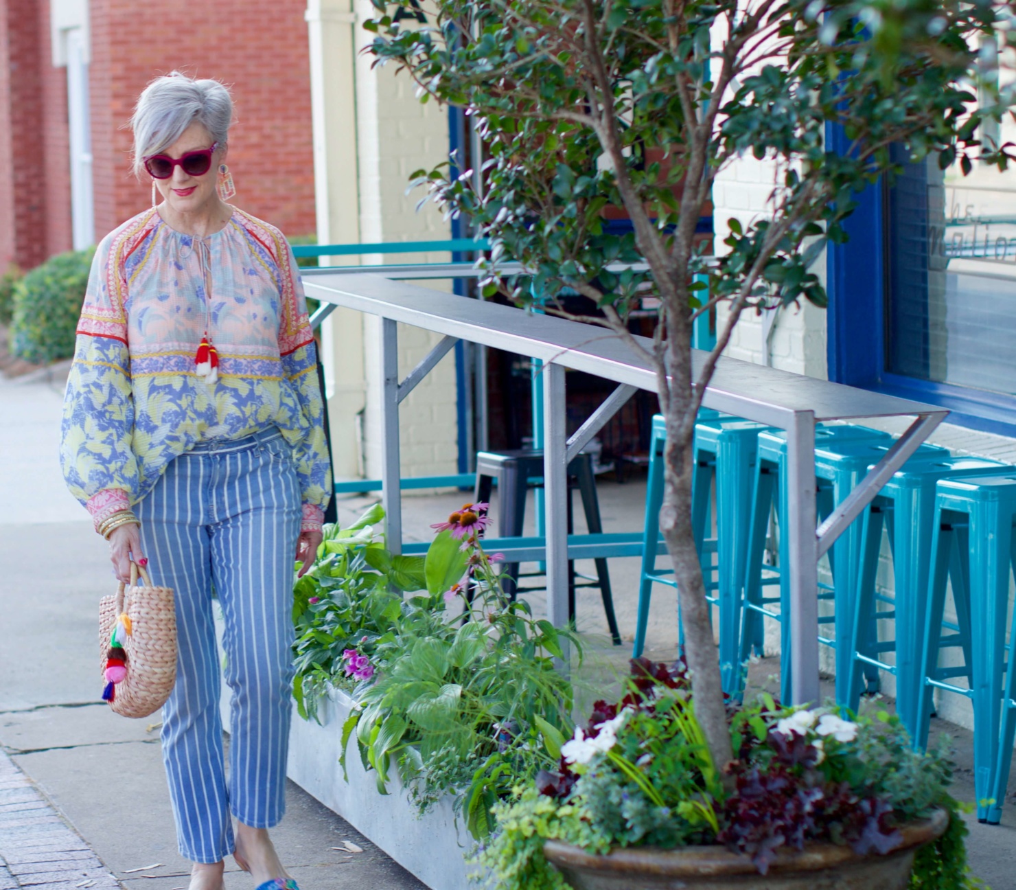 peasant blouse striped jeans