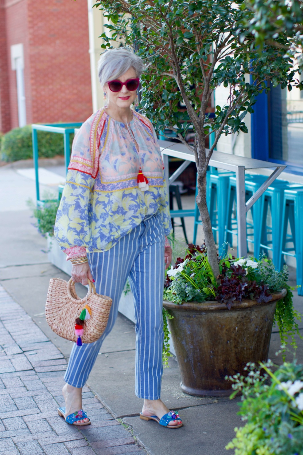 peasant blouse striped jeans