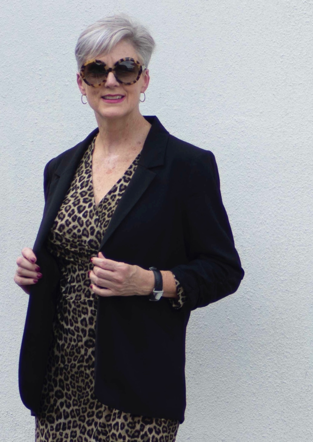 leopard dress & black blazer