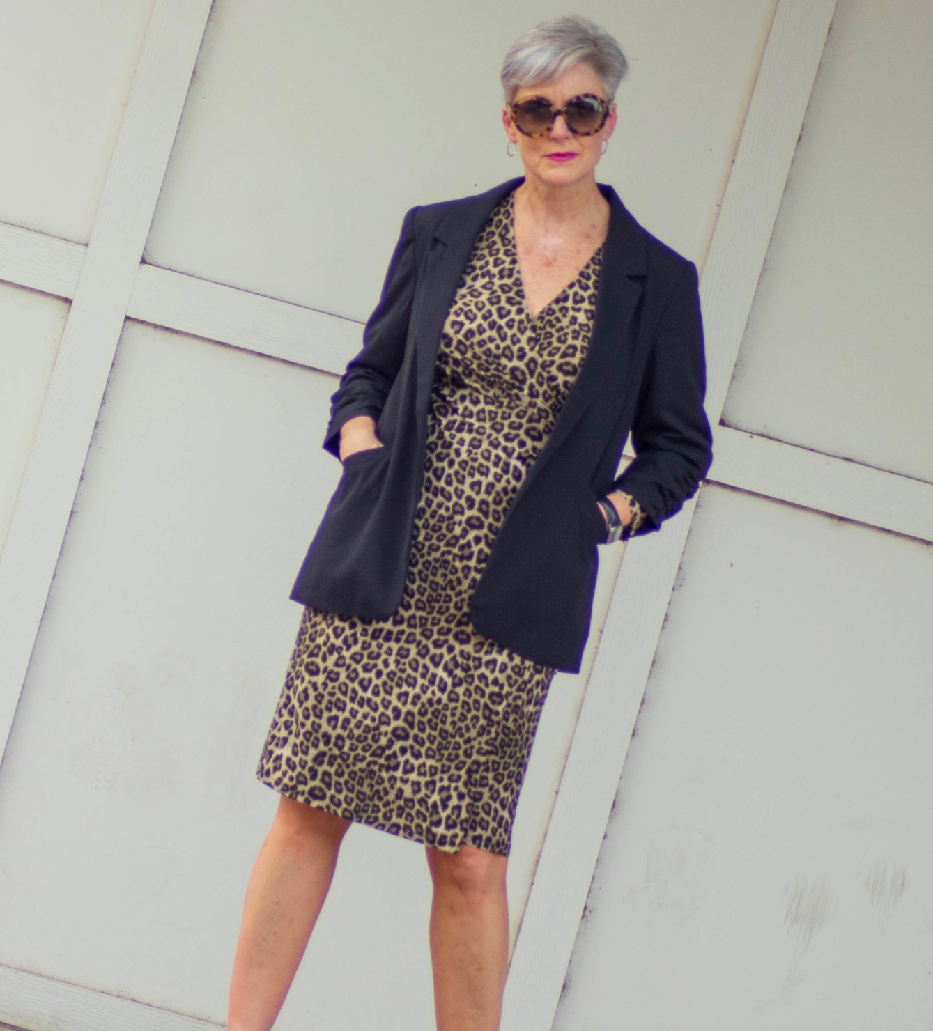 leopard dress & black blazer