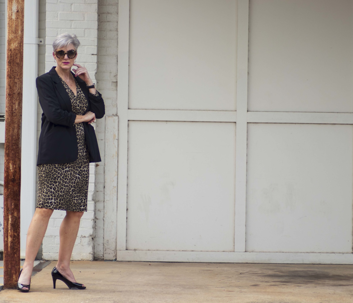 leopard dress & black blazer