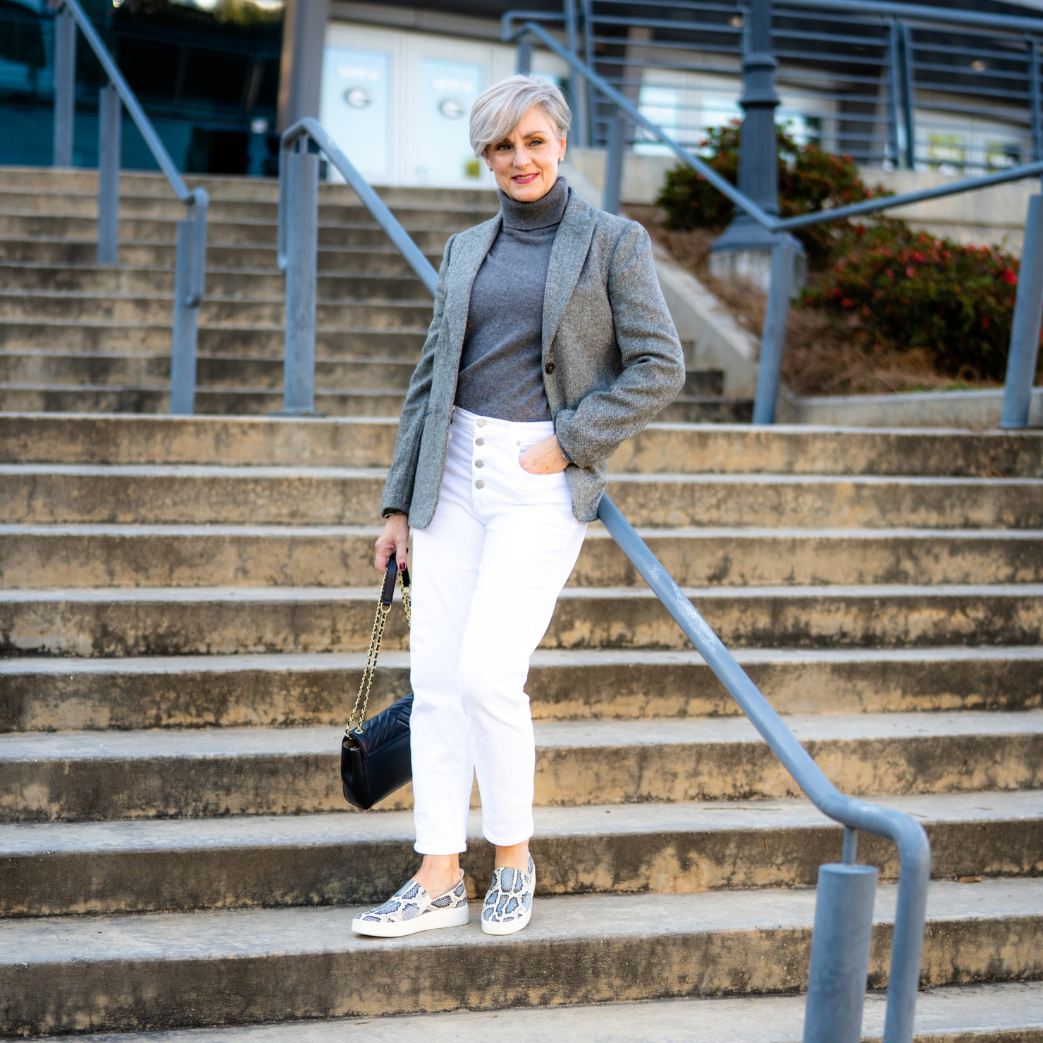 fall neutrals gray herringbone blazer
