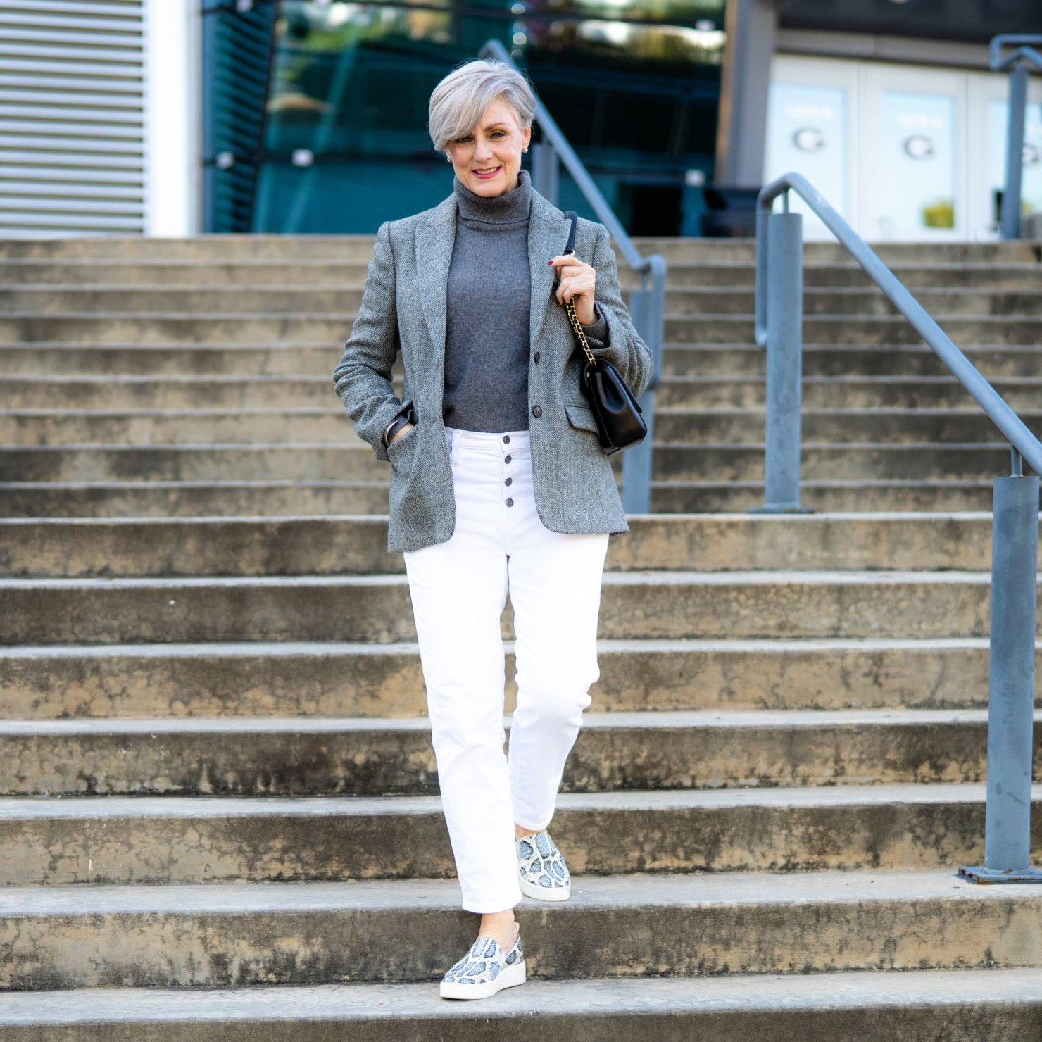 fall neutrals gray herringbone blazer