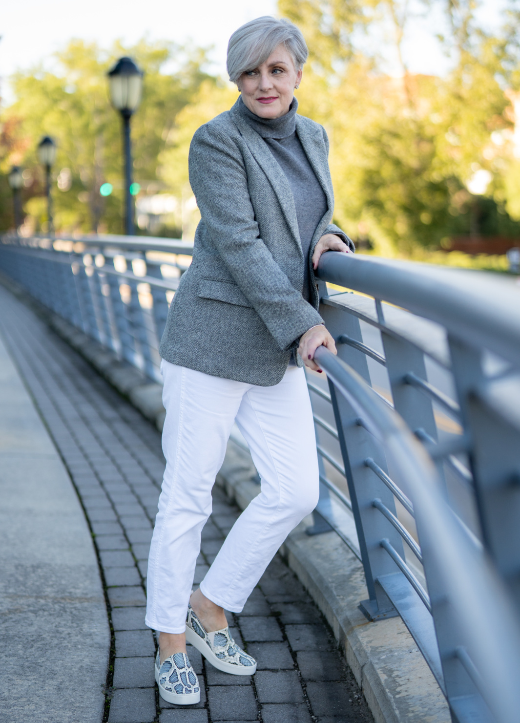 fall neutrals gray herringbone blazer