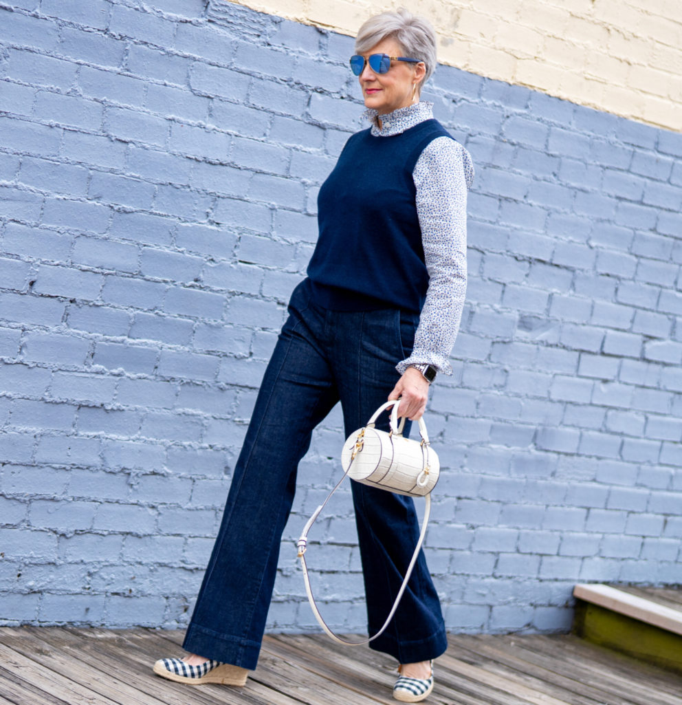 spring trends: sweater vest and wide leg pants