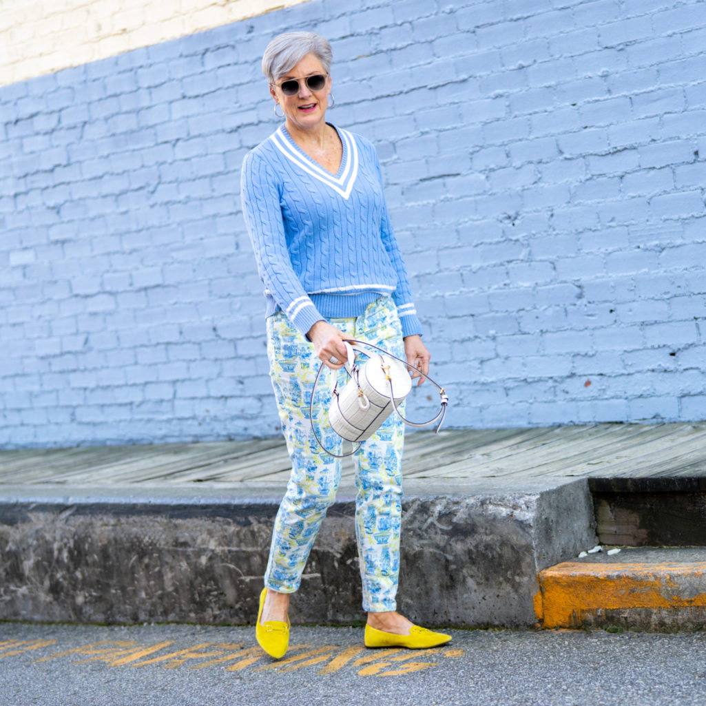 preppy style floral jeans
