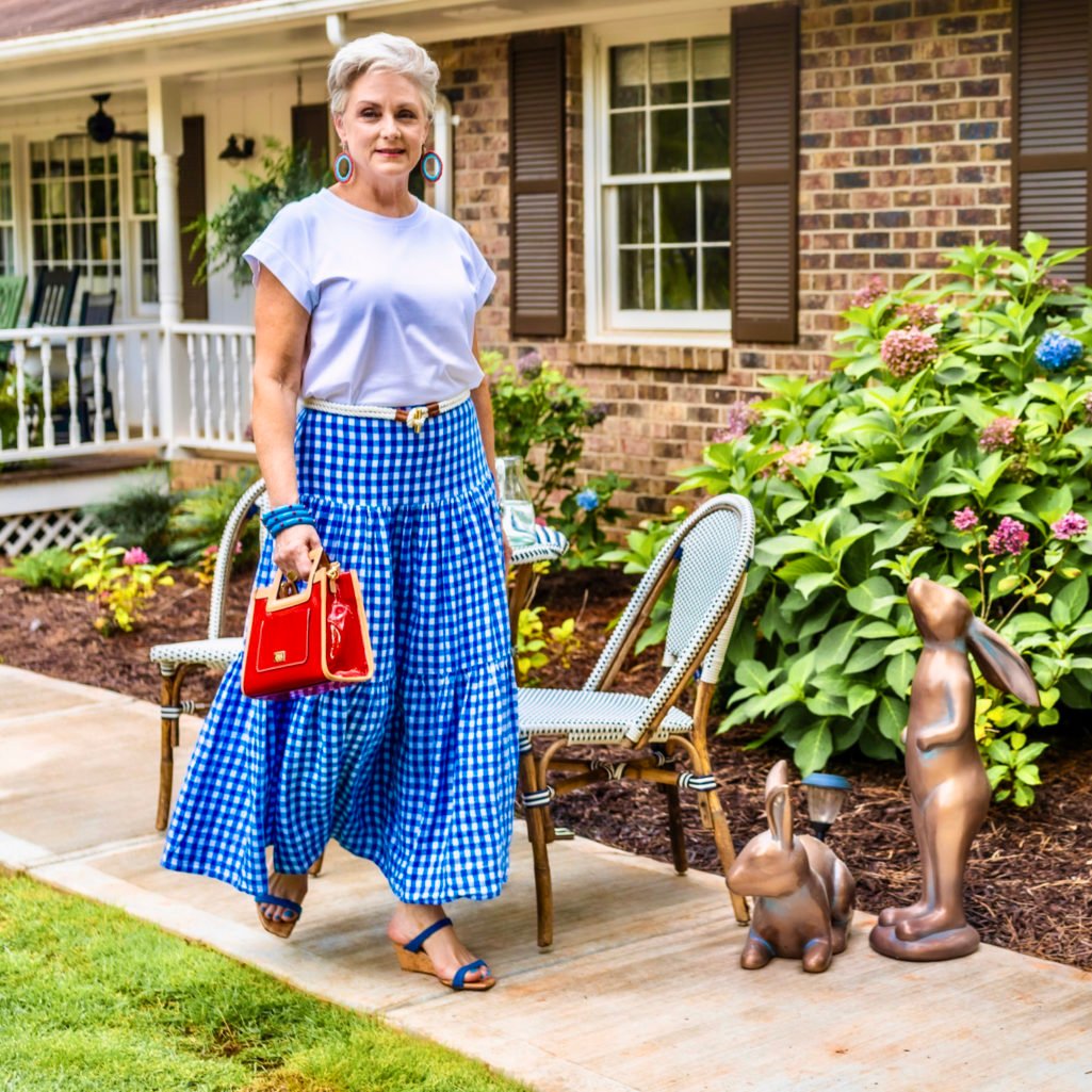 a gingham maxi skirt