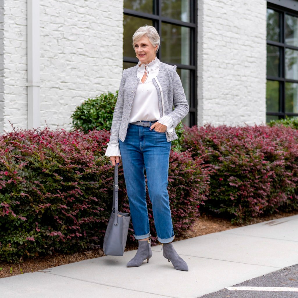 transition to fall in a tweed blazer