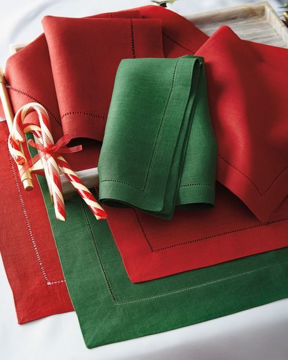 Sferra Red Green Hemstitch