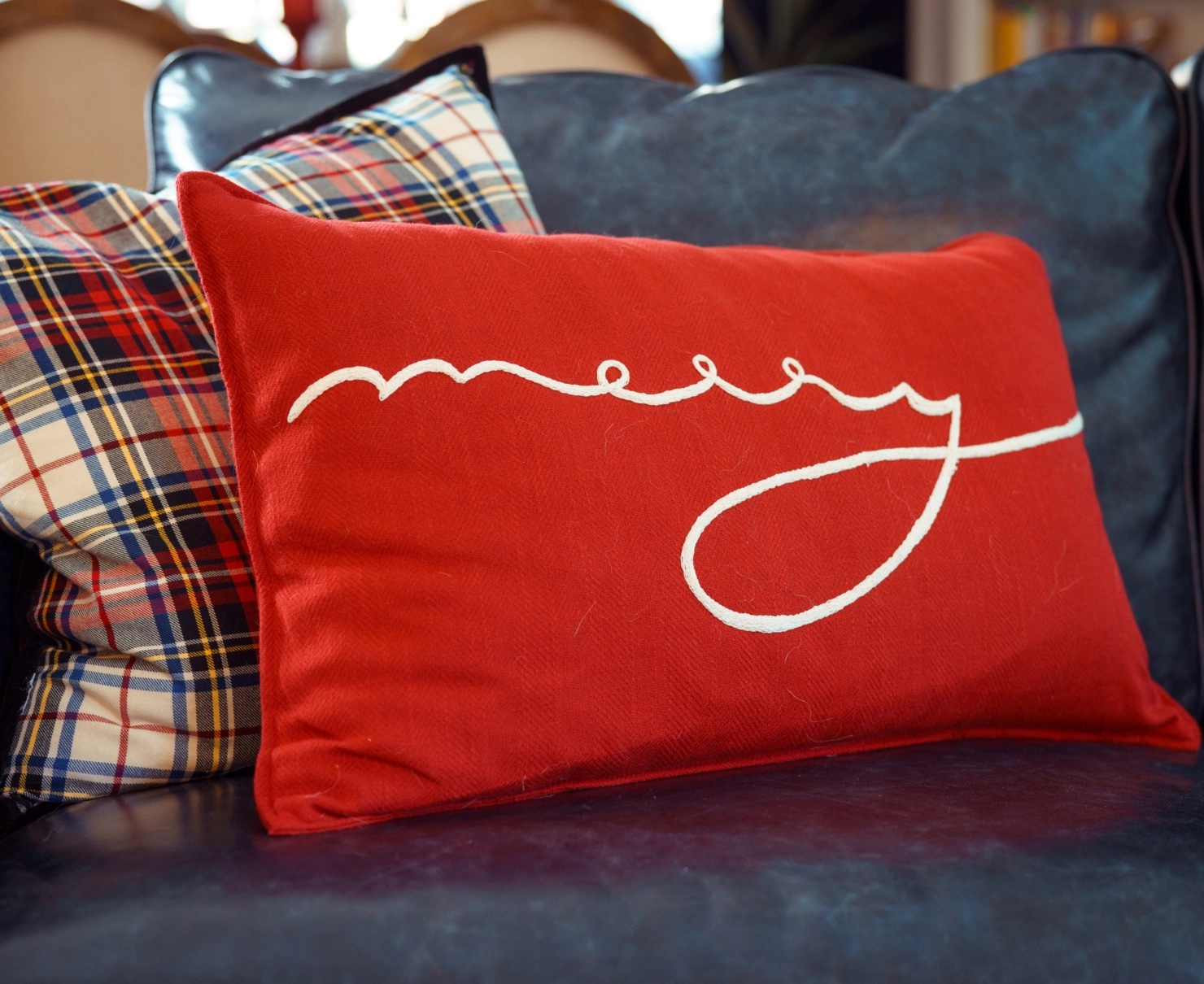 merry throw pillow How I'm Decorating for the Holidays