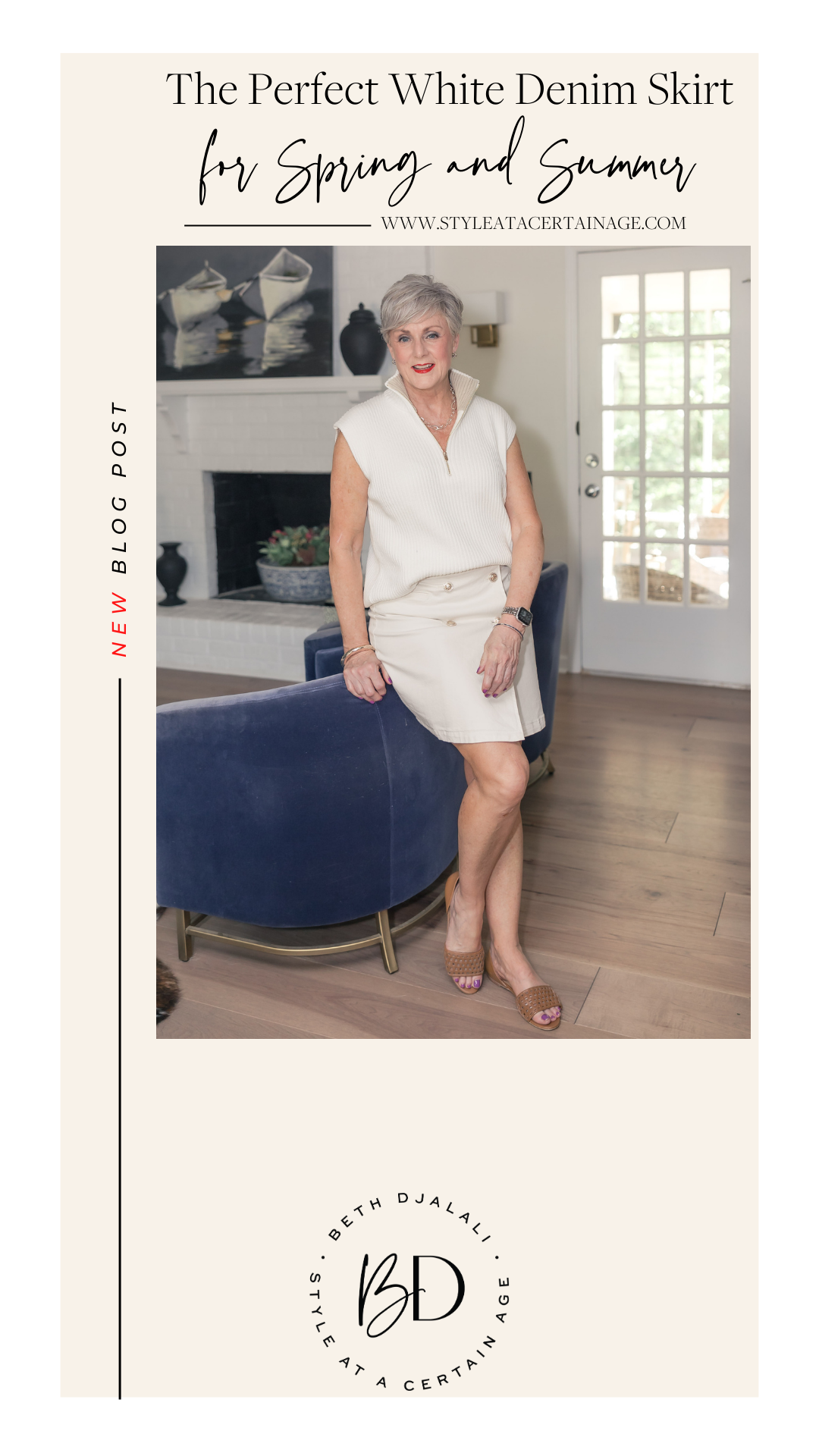 white denim skirt for spring and summer