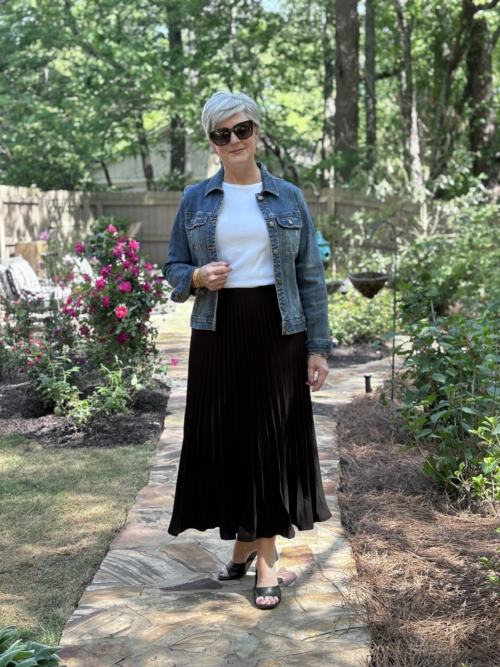 Black Pleated Maxi Skirt Denim Jacket Black Pleated Maxi Skirt | Denim Jacket