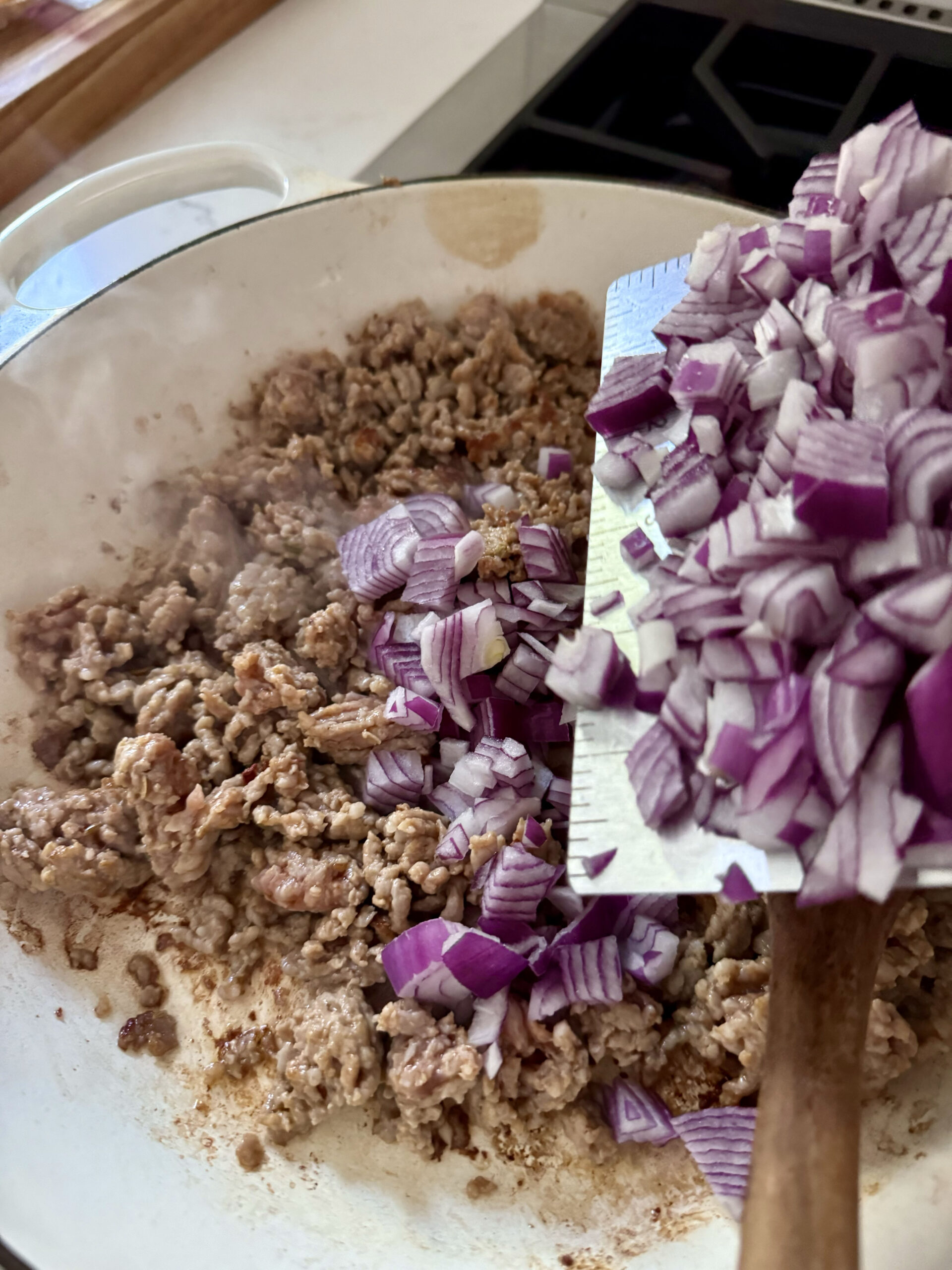 brown the sausage and add onion