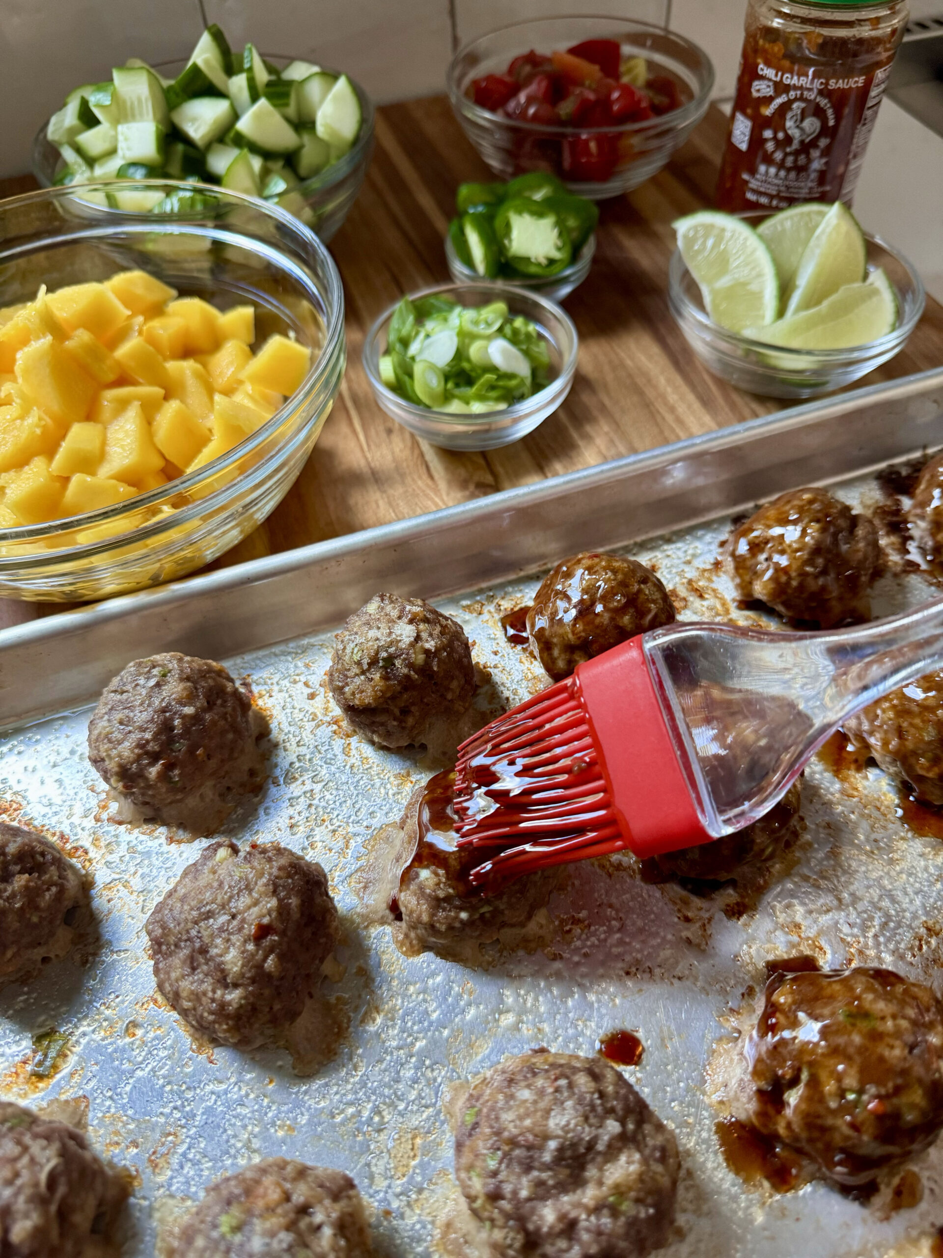 brush dressing on meatballs