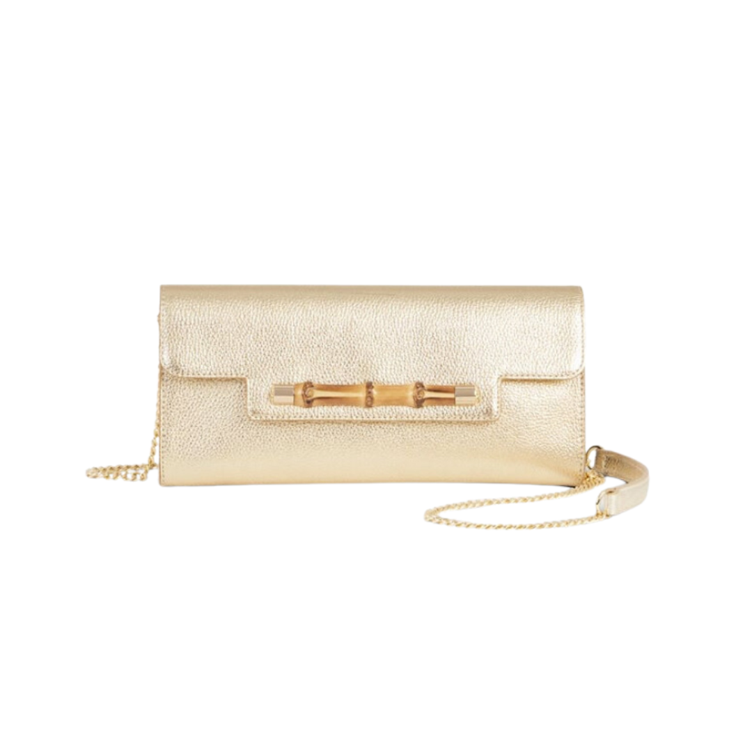 Metallic Leather Bamboo Clutch