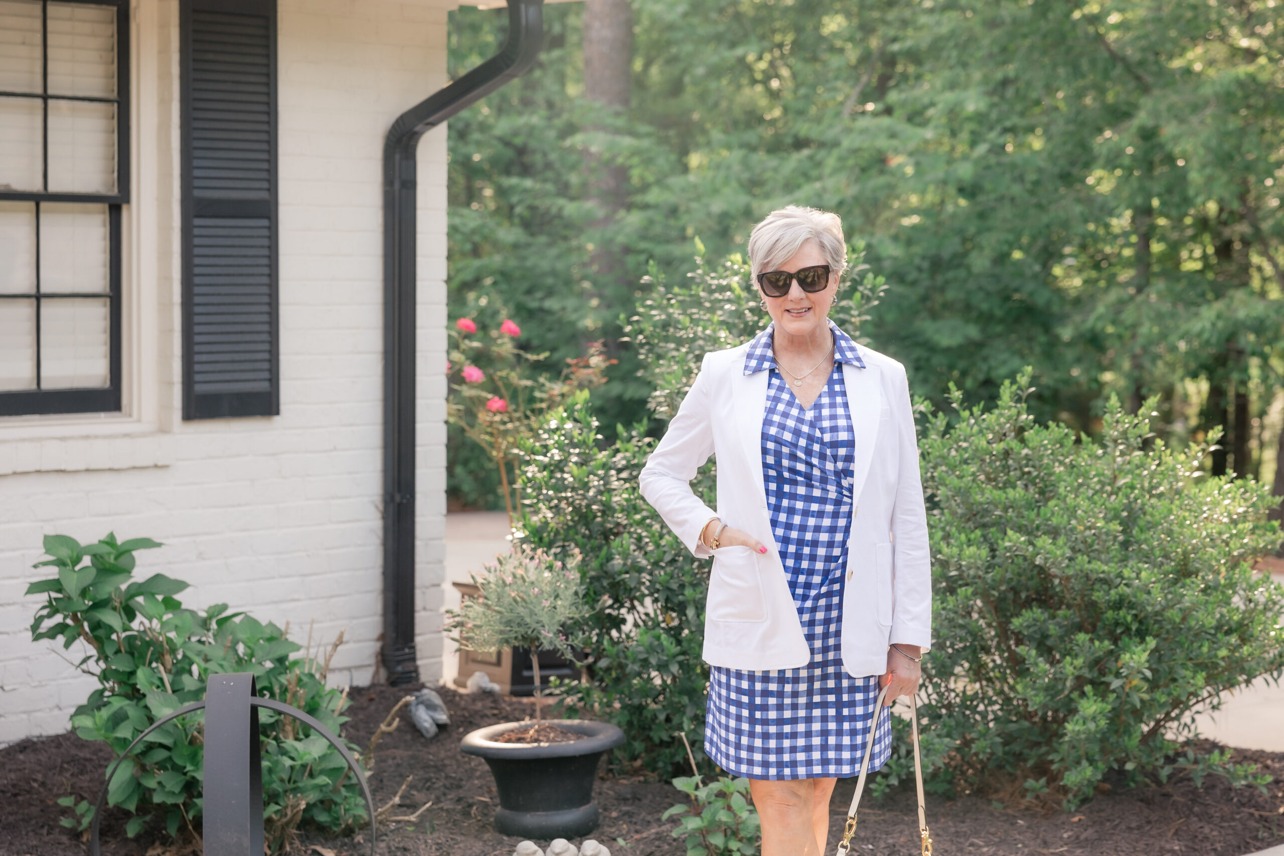 Gingham dress with white blazer Gingham dress with white blazer