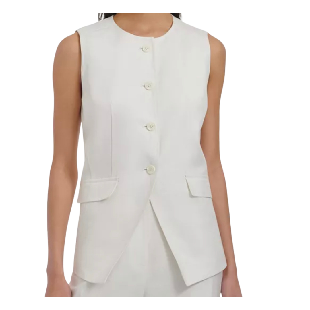 linen blend collarless vest linen blend collarless vest