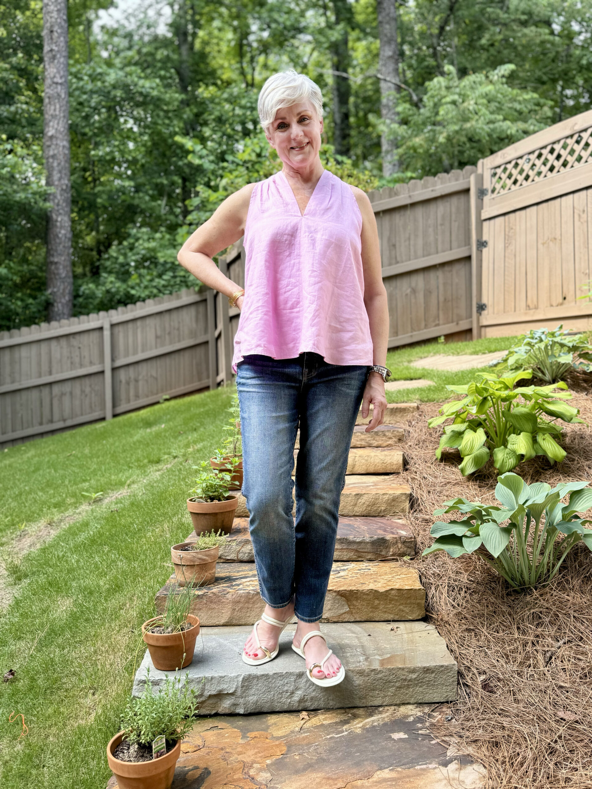 pink linen top summer style