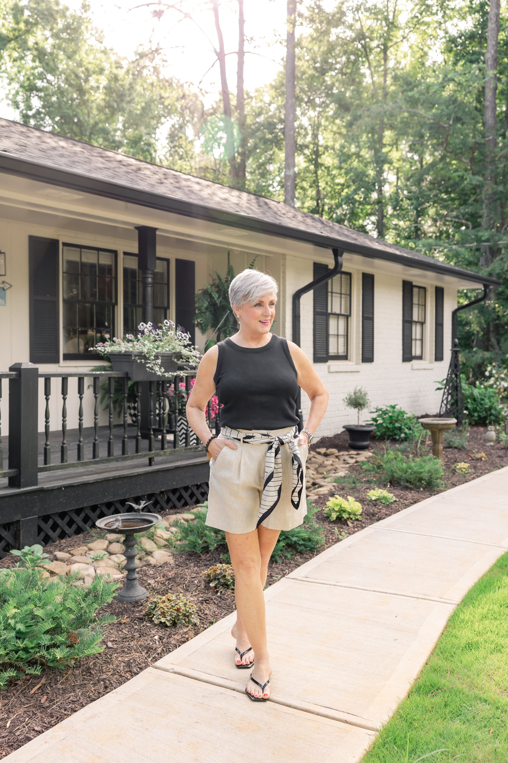 linen shorts with scarf belt
