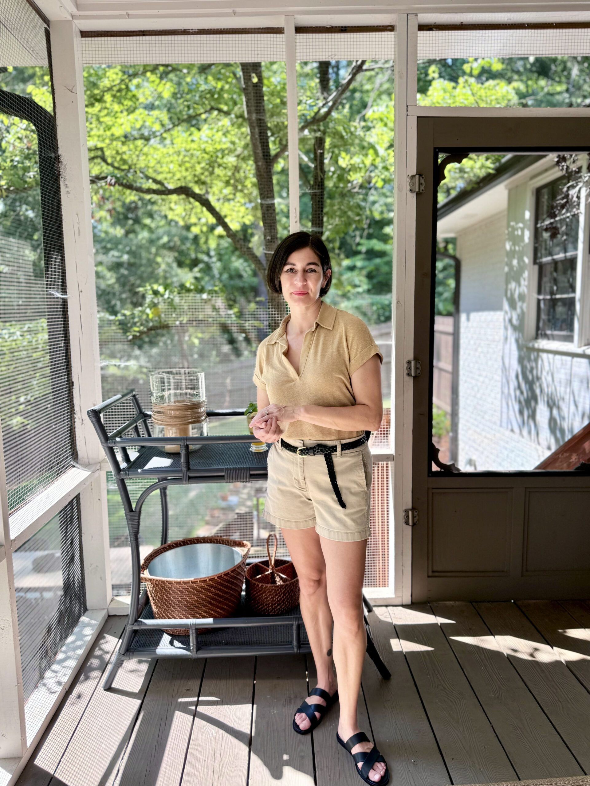 linen blend polo with shorts | Neutral Summer Outfits