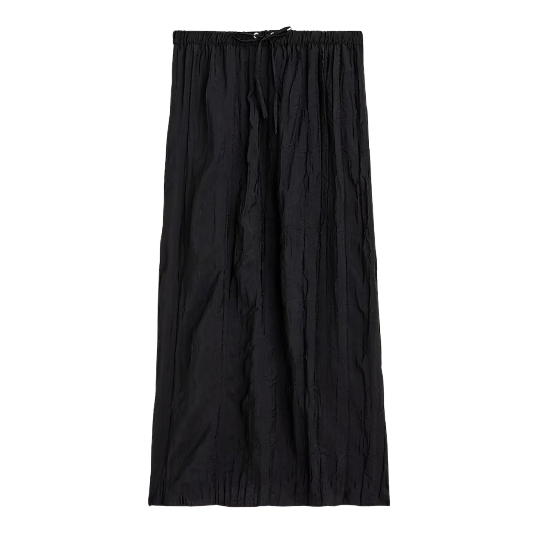 crinkled drawstring maxi skirt