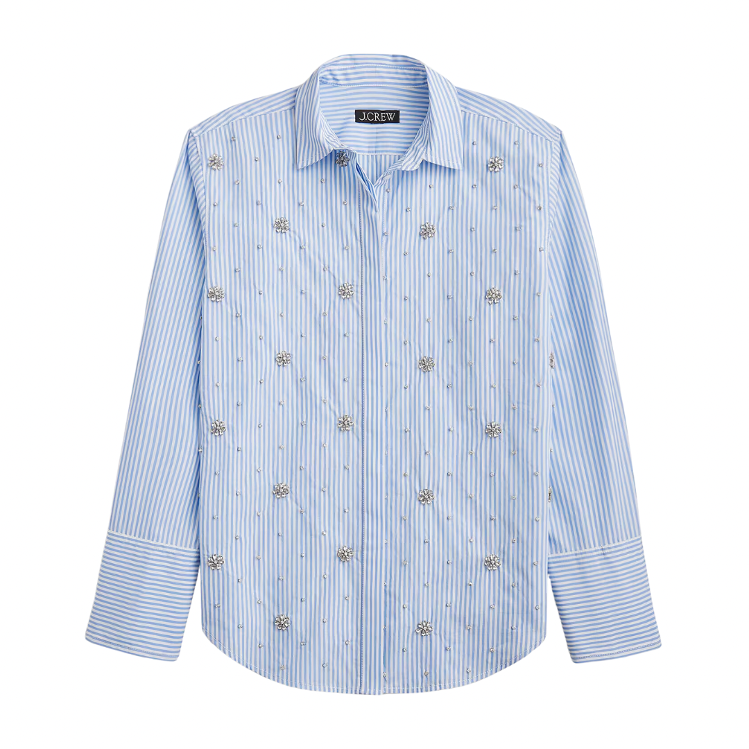 LWD for Spring 189 embellished shirt in blue pinstripe