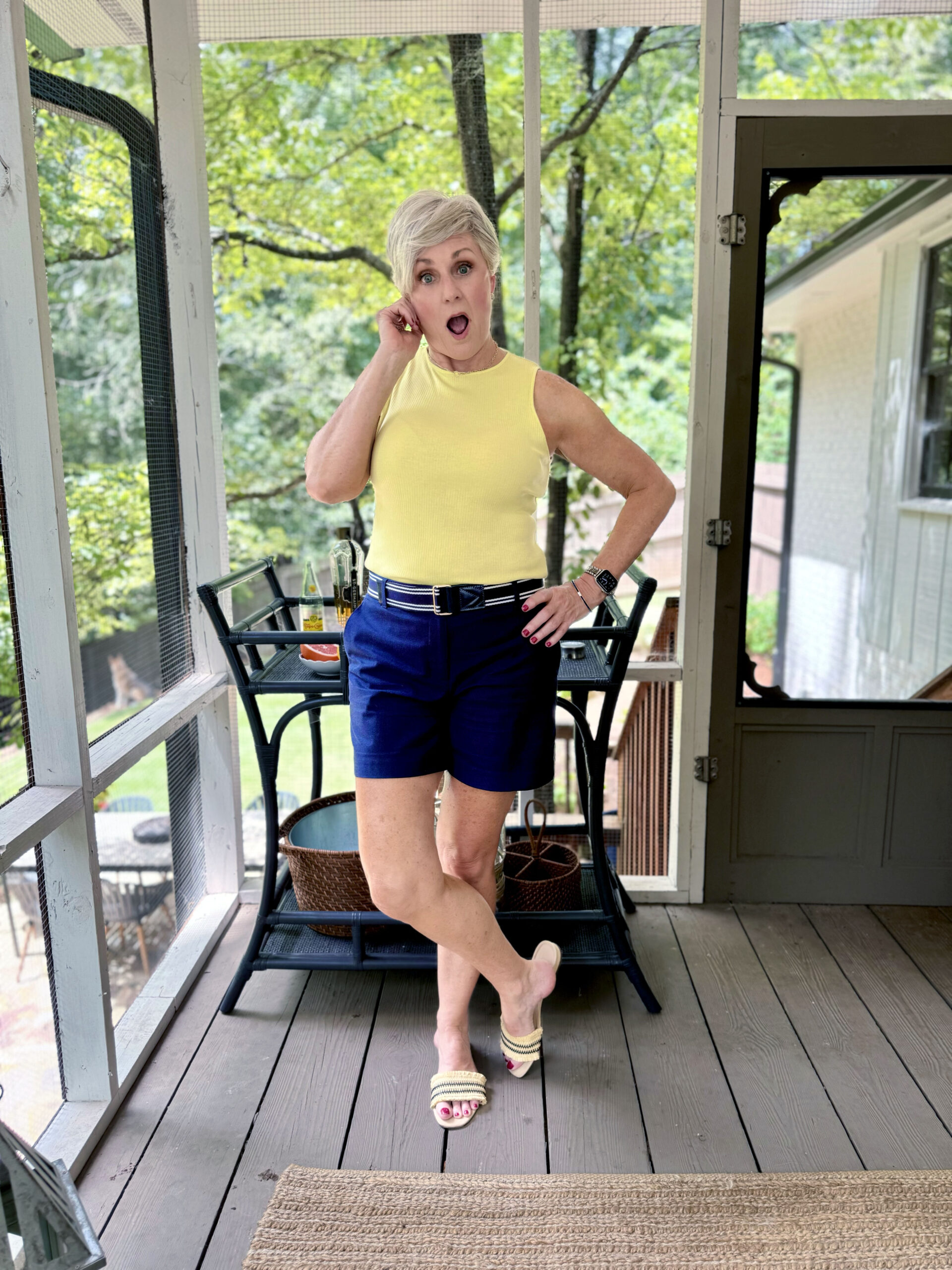 yellow top and shorts outfit