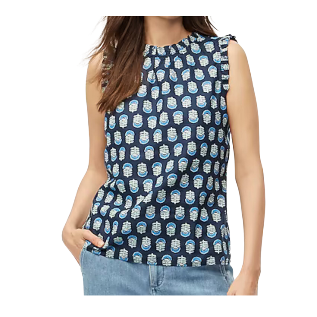 linen ruffleneck top