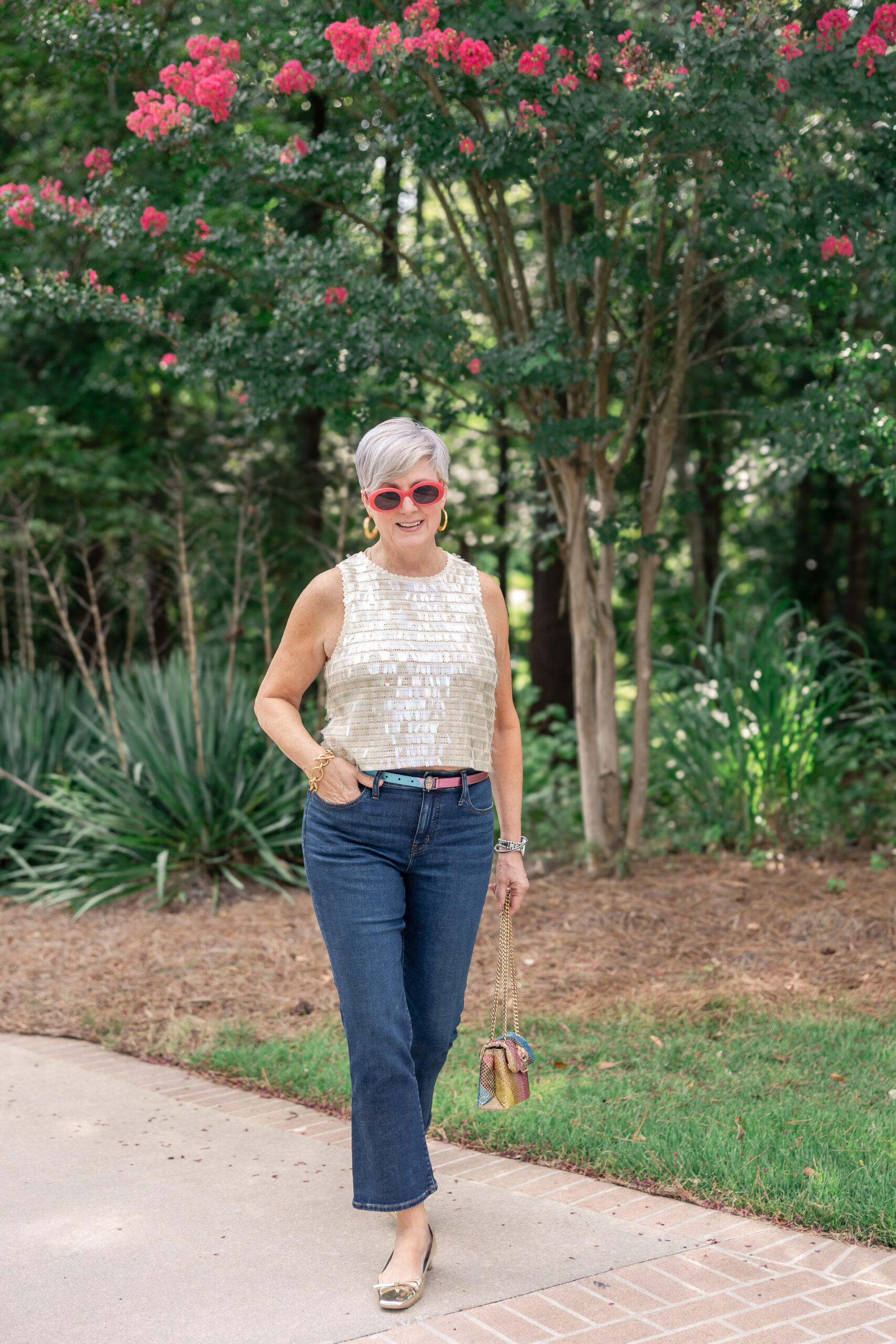 Sequin top with jeans