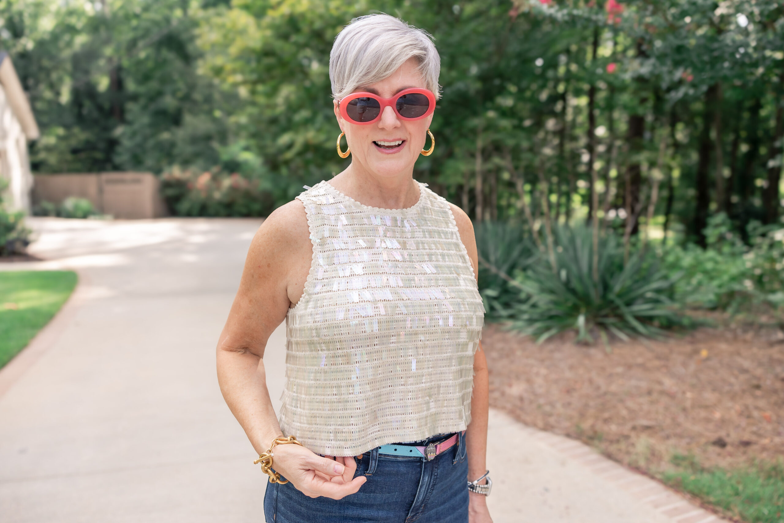 Sequin top with jeans