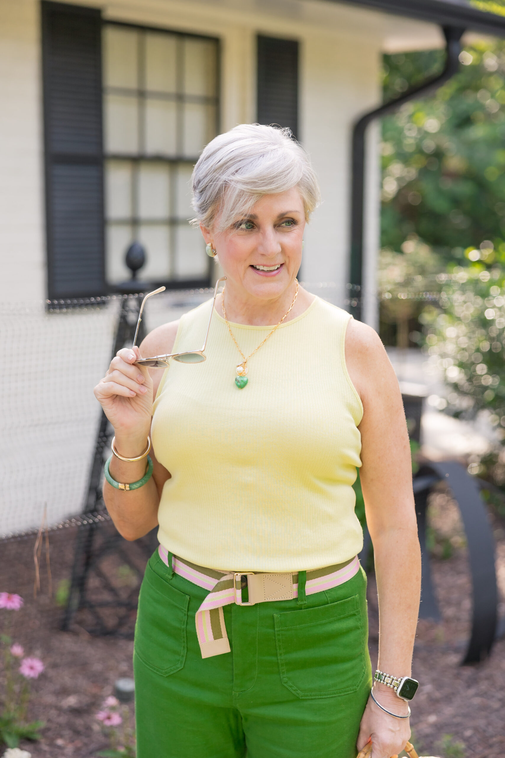 Beth SAACA | June + July 2024 yellow top and green pants
