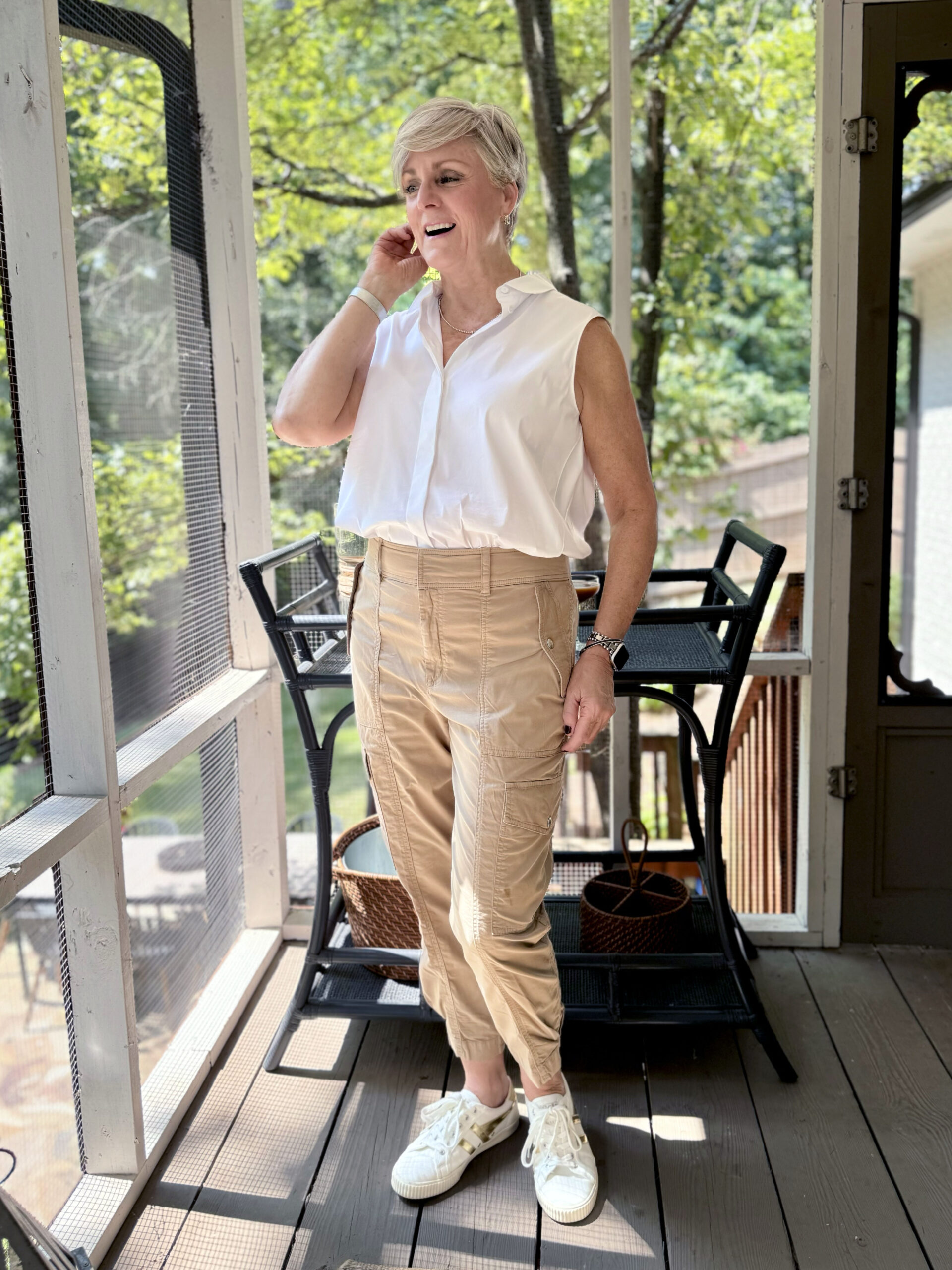 cargo pants and sleeveless button down