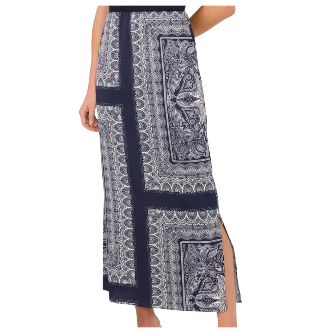 scarf print midi skirt