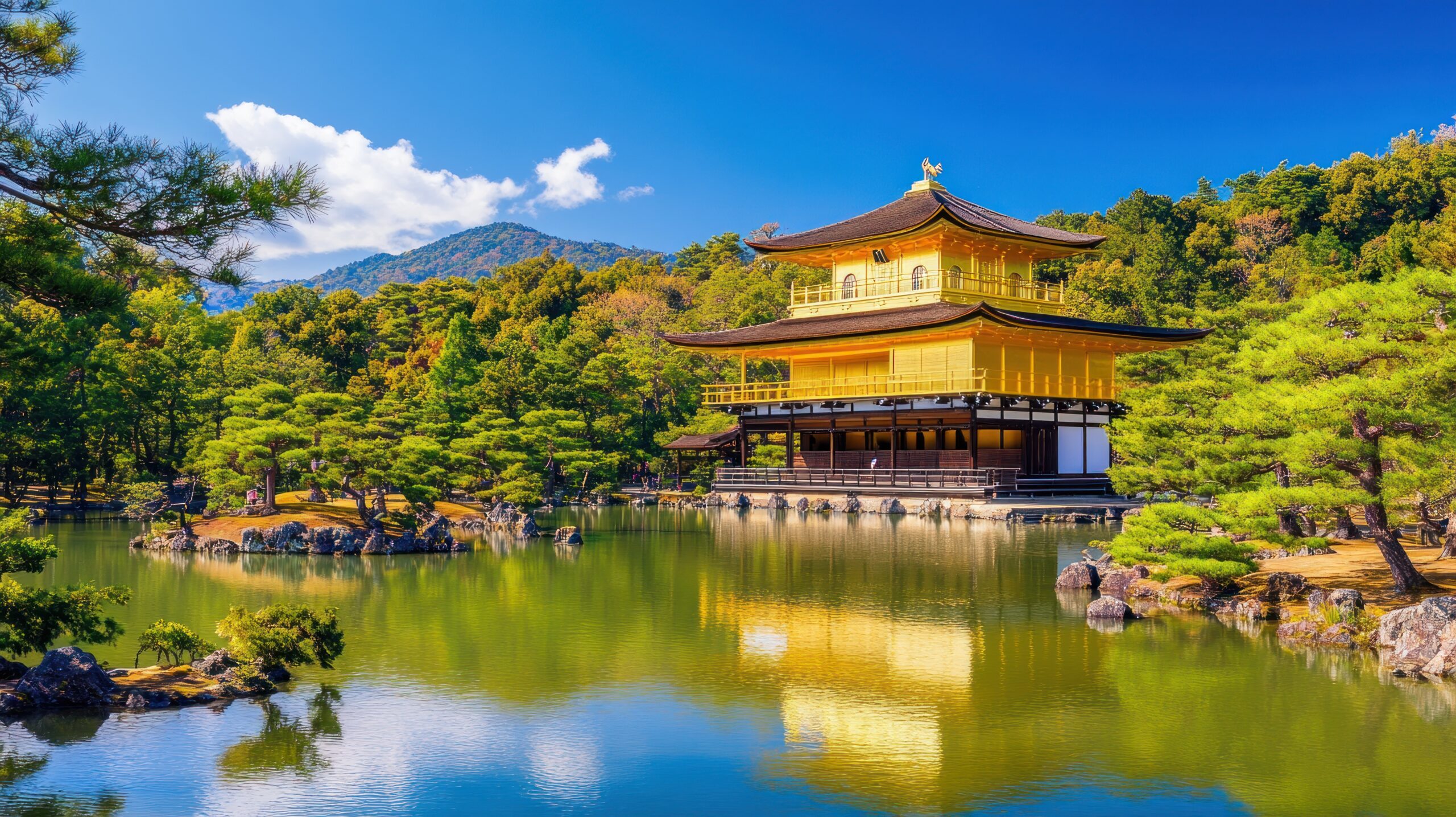 Golden Pavilion Reflected in Calm Water of Japanese Garden Golden Pavilion Kyoto