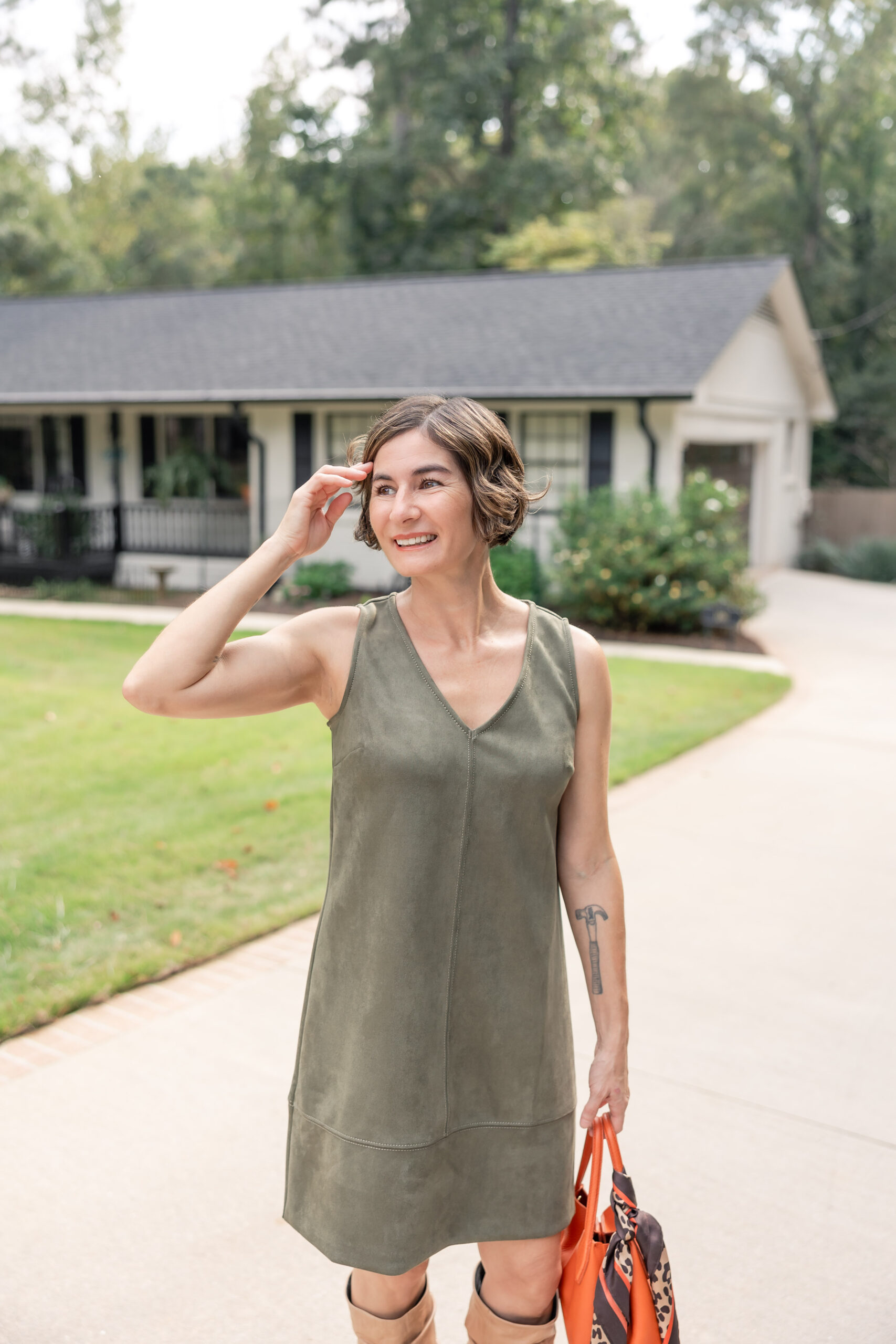 faux suede mini shift dress