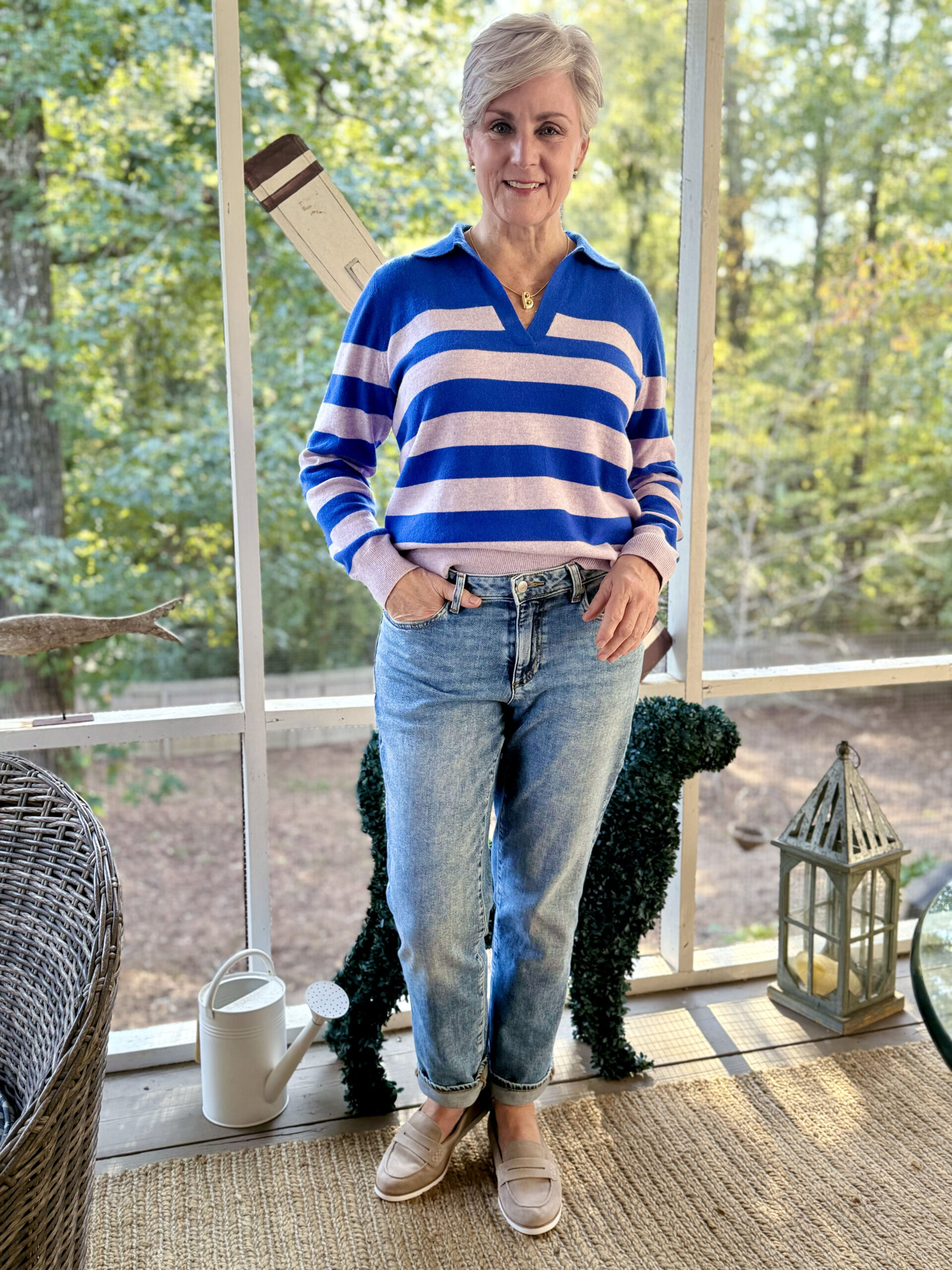 striped sweater and jeans fall style