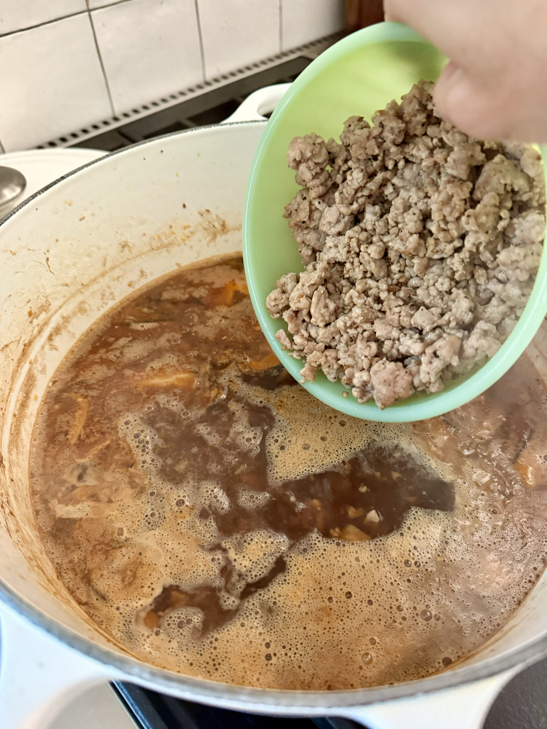 stir in cooked meat