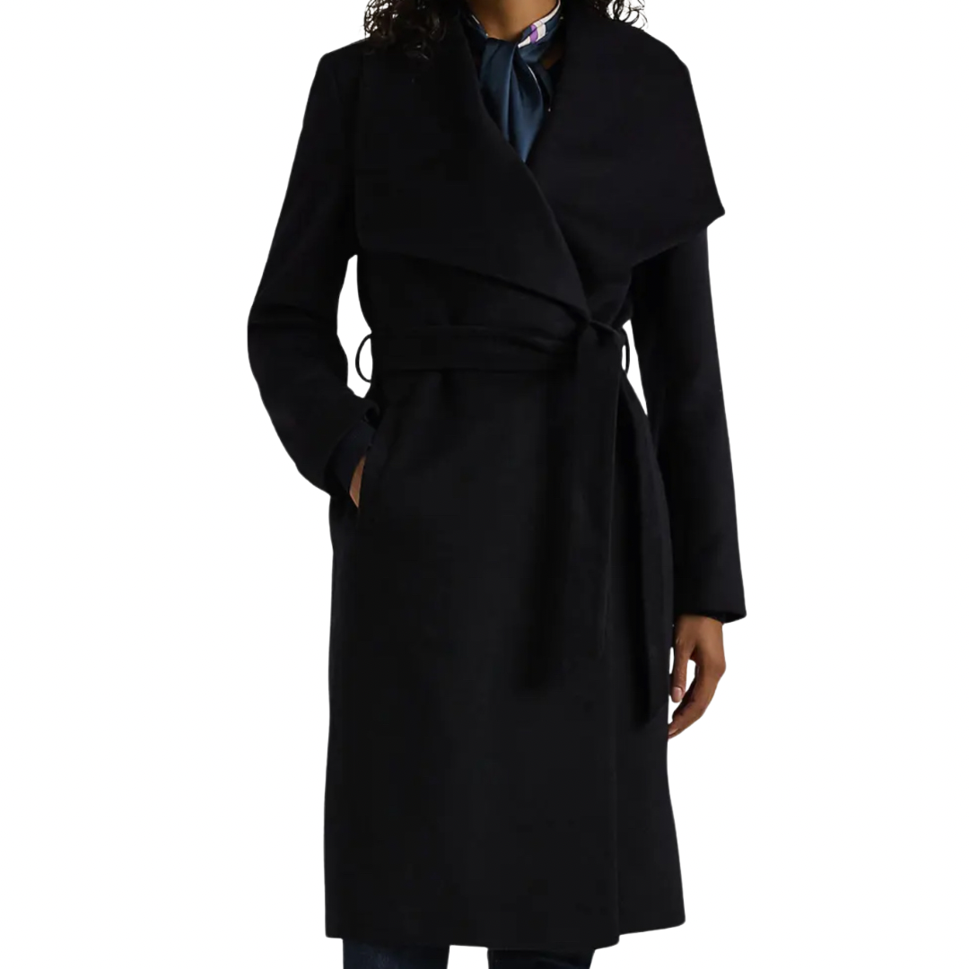wool blend wrap coat | Navy Coat