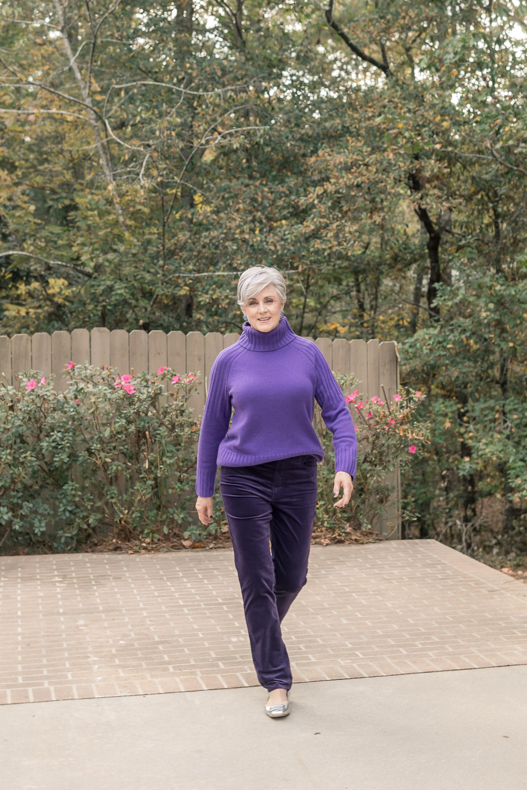 purple sweater and pants