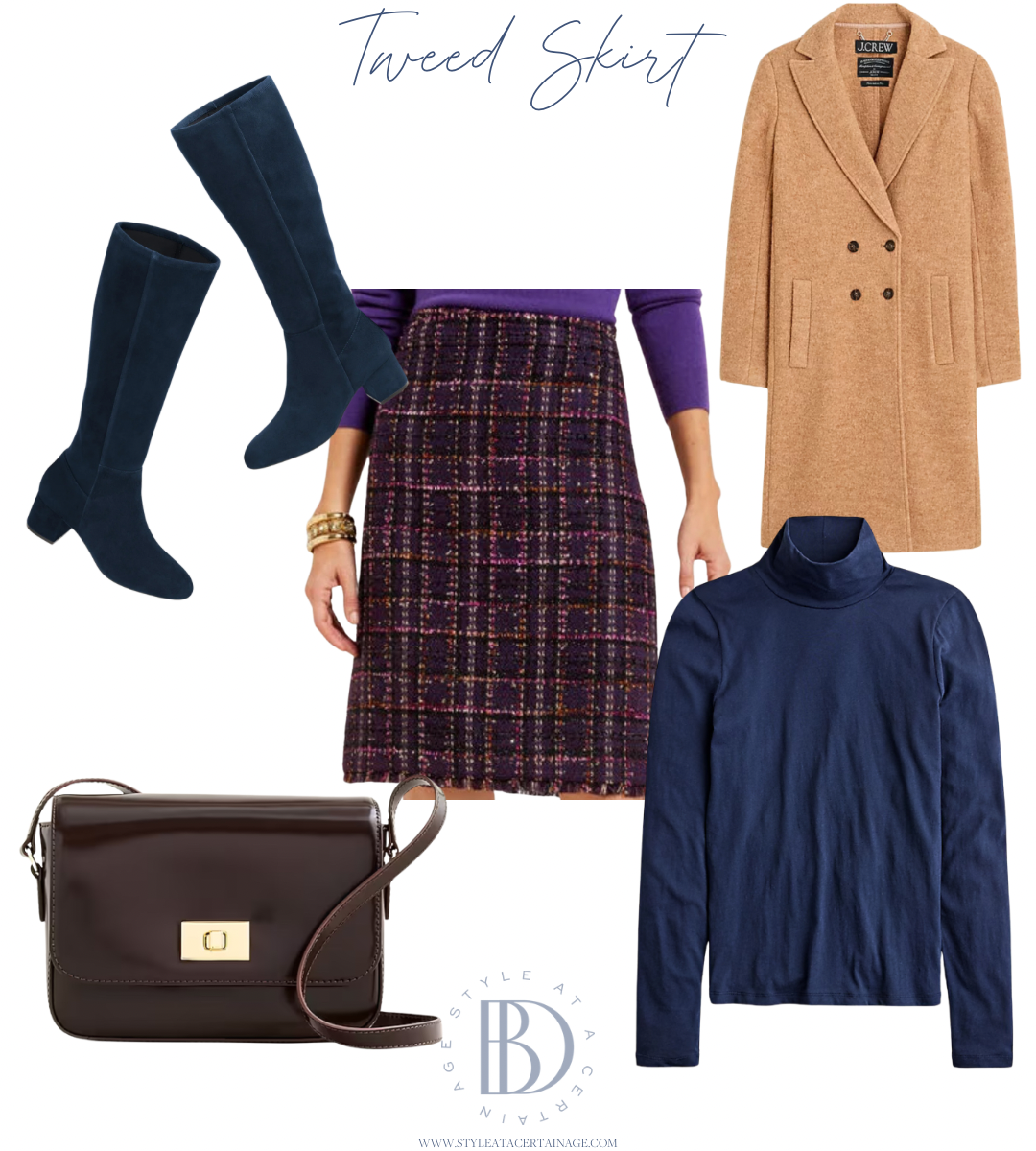 tweed skirt winter outfit