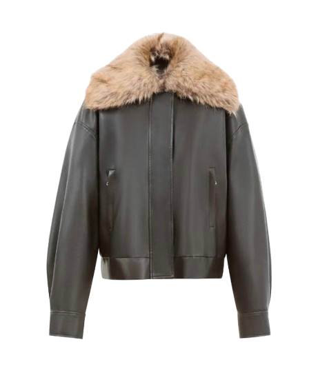 Vegan Leather Jacket with Faux Fur Collar