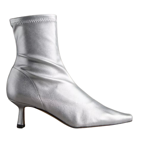 Angel Alarcon Pointed Toe Kitten Heel Boots – Silver