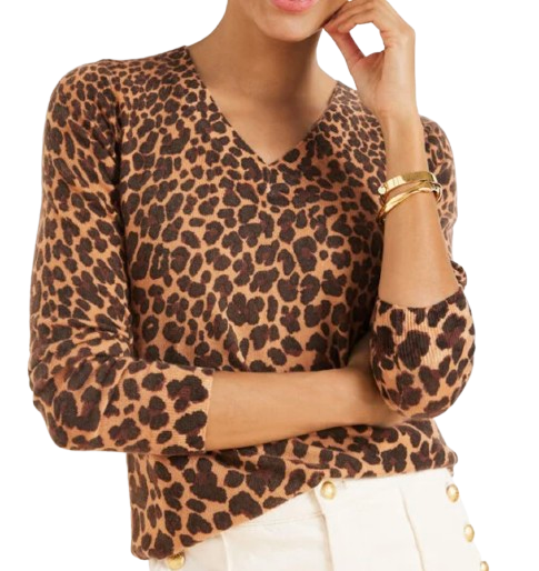Talbots Cashmere V-Neck Leopard Sweater