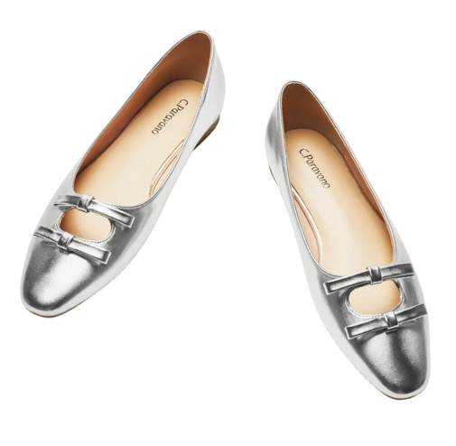 Double Bow Ties Cutout Ballet Flats – Silver