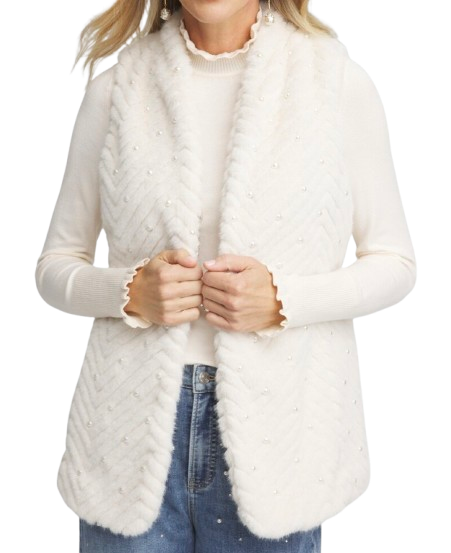 Chico’s Pearl Embellished Faux Fur Vest