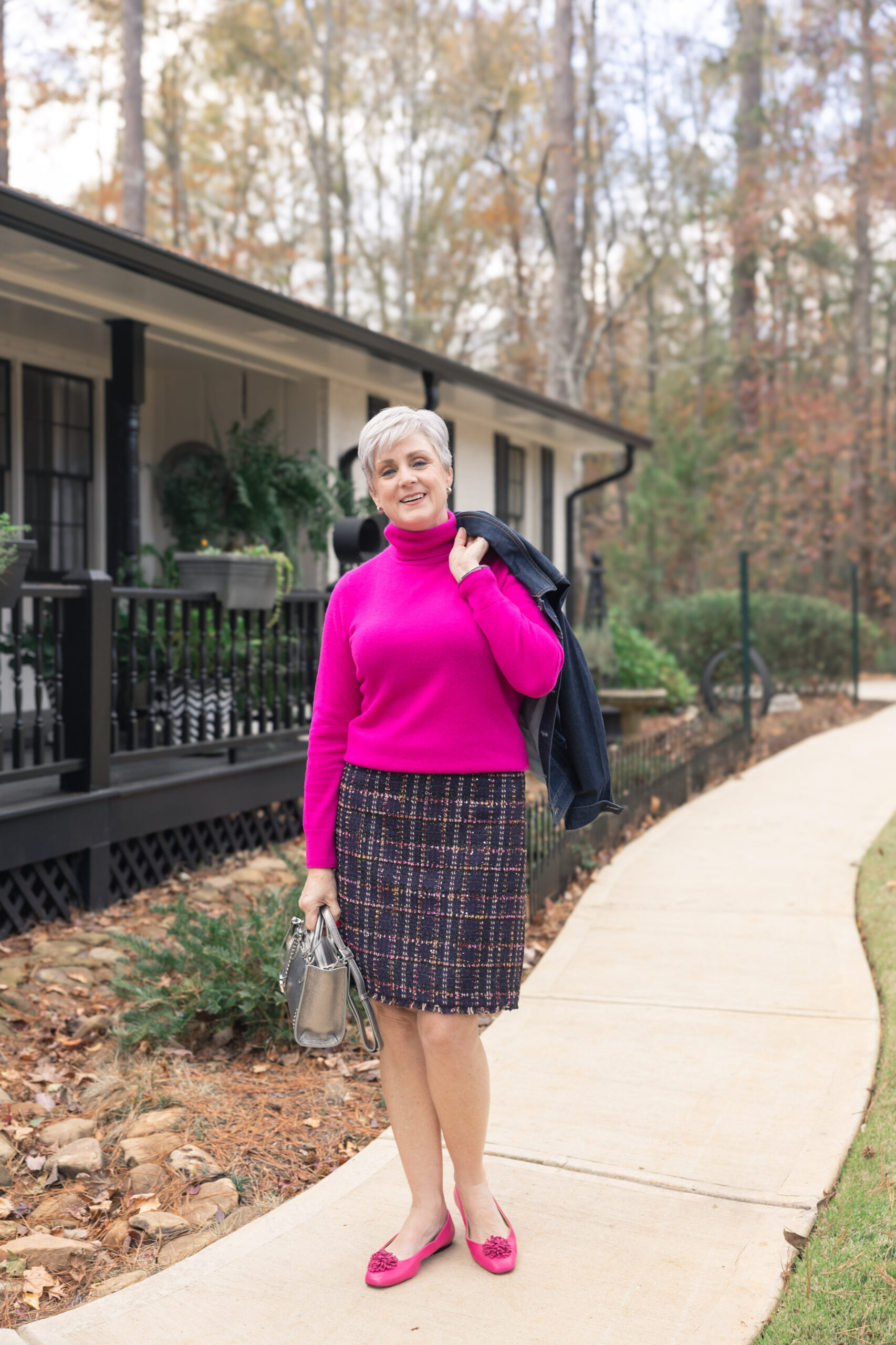 pink turtleneck sweater